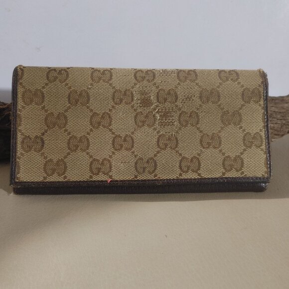 Gucci Logo Long Wallet Brown MonogramCanvas Leather Vintage Fair - Picture 9 of 16